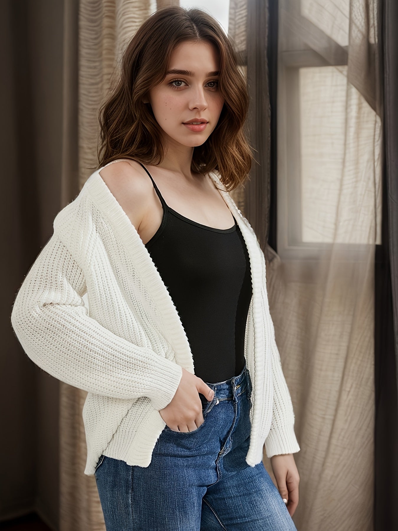 Women'S V-neck Green Khaki Knitted Sweater Long Sleeve Soft Knitted Cardigan Spring And Autumn Outerwear