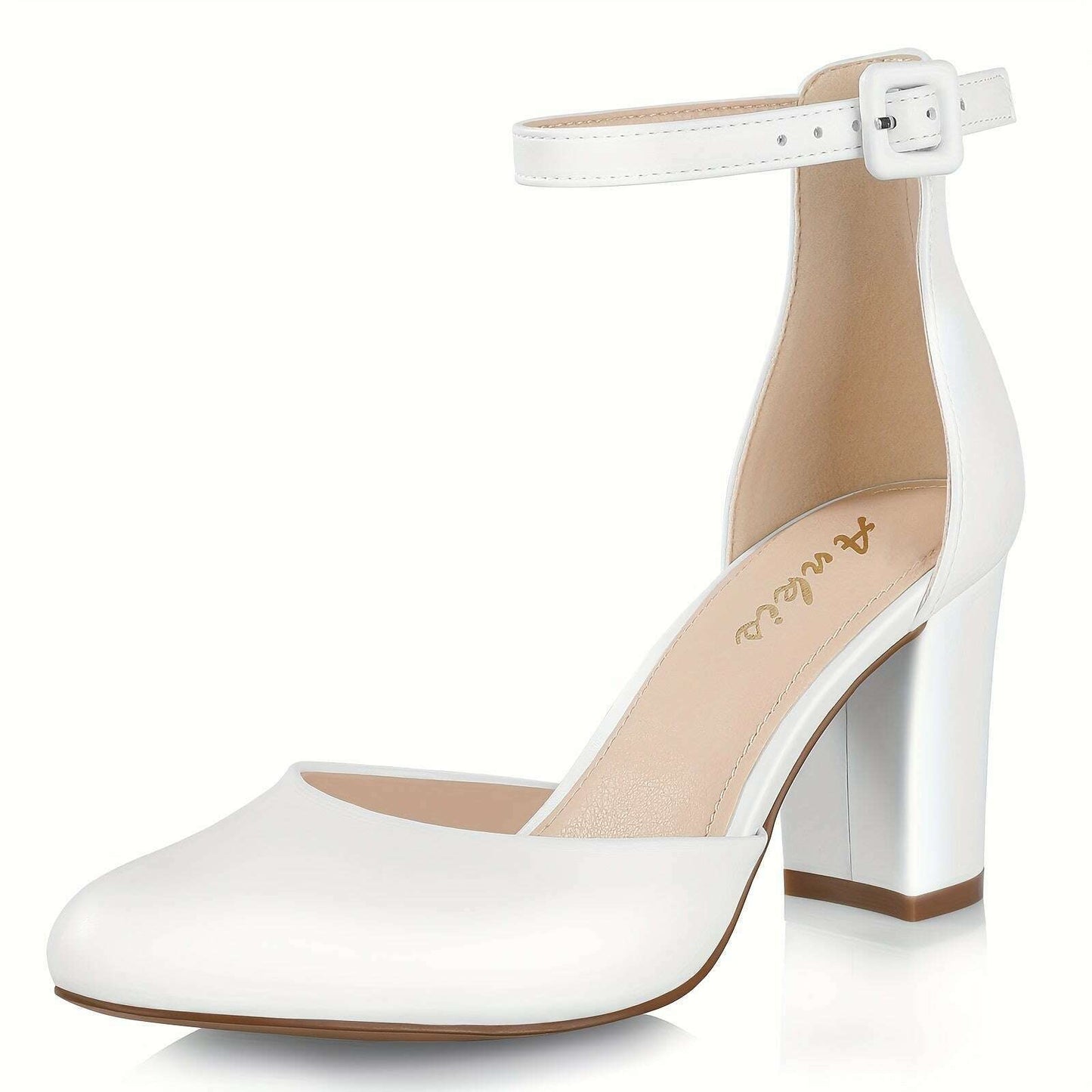 Elegant Golden Glitter D'Orsay High Heels for Women - Sparkling Pointed Toe with Ankle Strap, Lightweight & All-Season, PU Cover & Rubber Sole