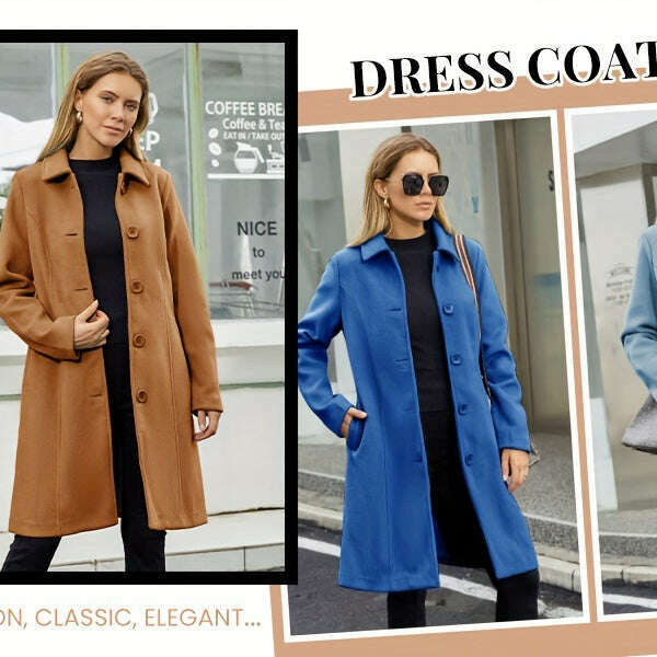 Single-Breasted Women's Pea Coat, Elegant Winter Overcoat