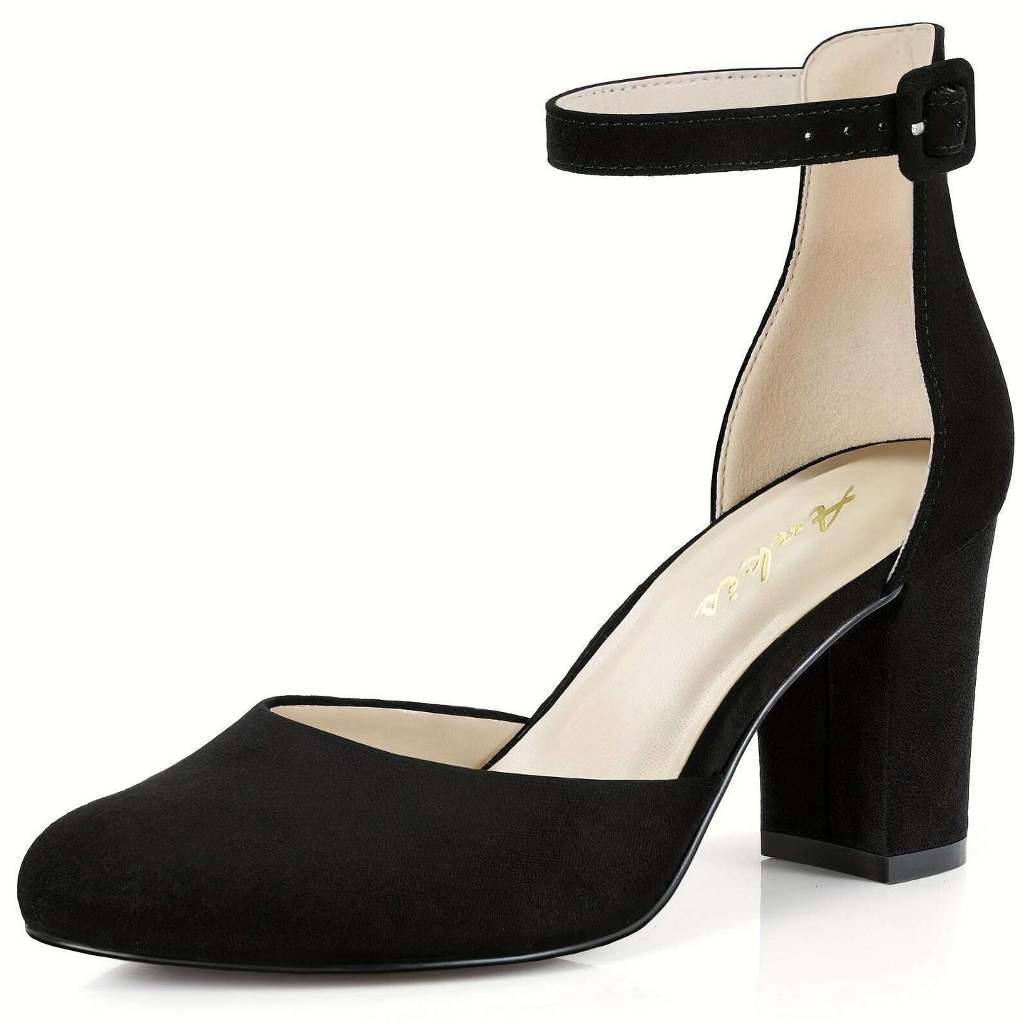 Elegant Golden Glitter D'Orsay High Heels for Women - Sparkling Pointed Toe with Ankle Strap, Lightweight & All-Season, PU Cover & Rubber Sole
