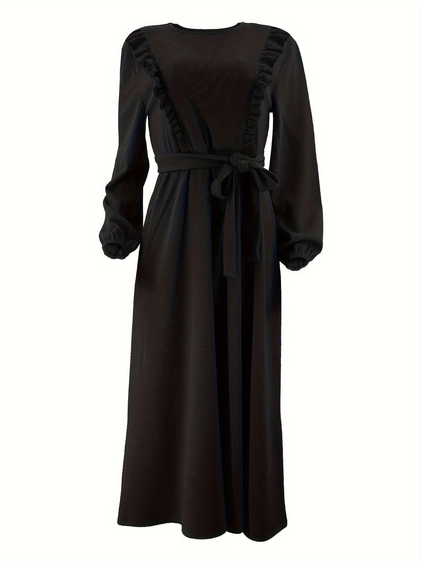 Elegant, Comfortable Solid Color Maxi Dress for Women - Polyester & Spandex Blend, Machine Washable, Belt Detail, Perfect for All Seasons