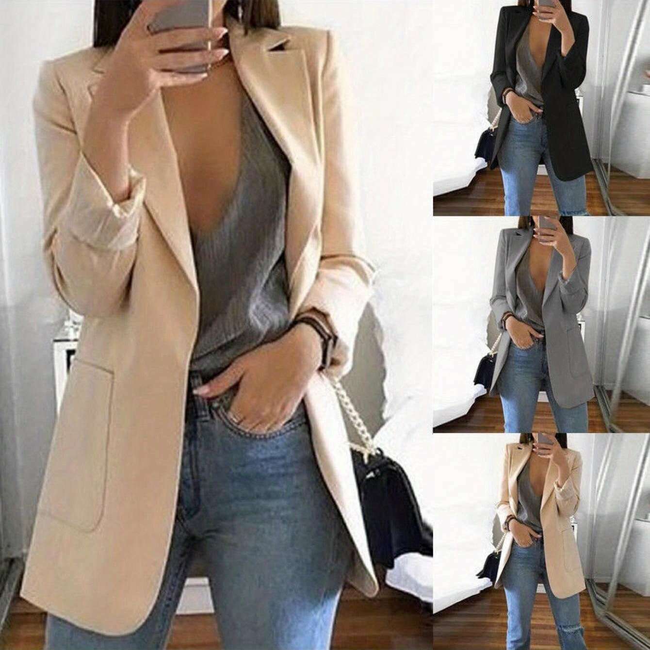 Women's Long Sleeve Blazer Jacket for Office & Casual Wear