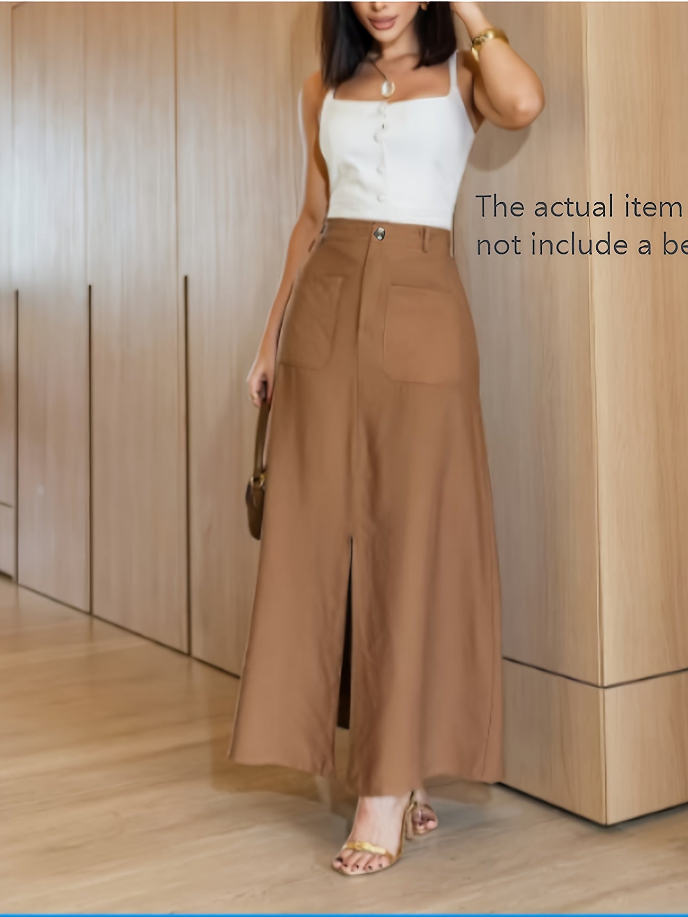 Solid Color Women's High-Waisted A-Line Skirt - No Belt Needed, with Pockets, Machine Washable Non-Stretch Fabric for Spring Summer Fall, Office & Casual Wear