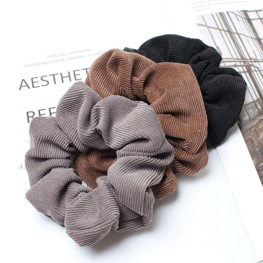 Cord Scrunchie Autumn Winter Corduroy Solid Fabric Scrunchies Set Elastic Hair Bands Fashion Ponytail Hair Tie Rope Headwear 3PK