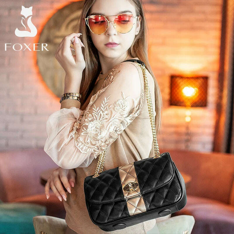 FOXER Women’s Crossbody Bag Diamond Lattice Split Leather