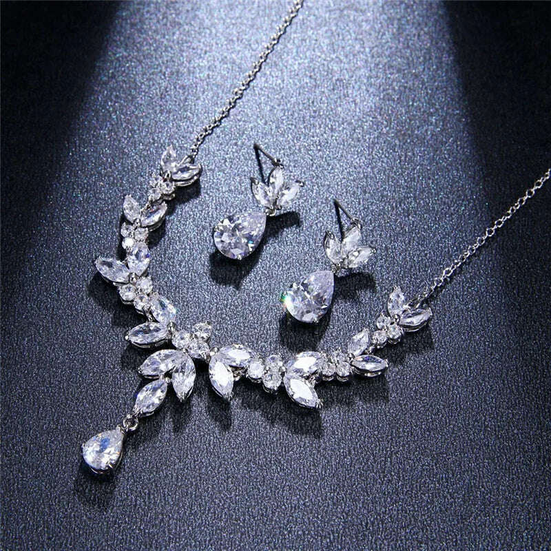 Ekopdee Luxury Brilliant Cubic Zirconia Necklace Set Earrings Rings Women CZ Light Drop Bridal Wedding Jewelry Sets 2022 New