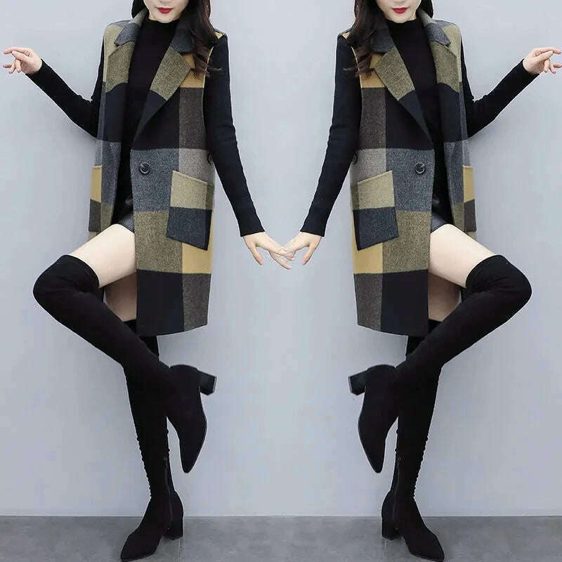 Huapang-lsl Women's Wool Lattice Coat – Long, Chic & Cozy Style