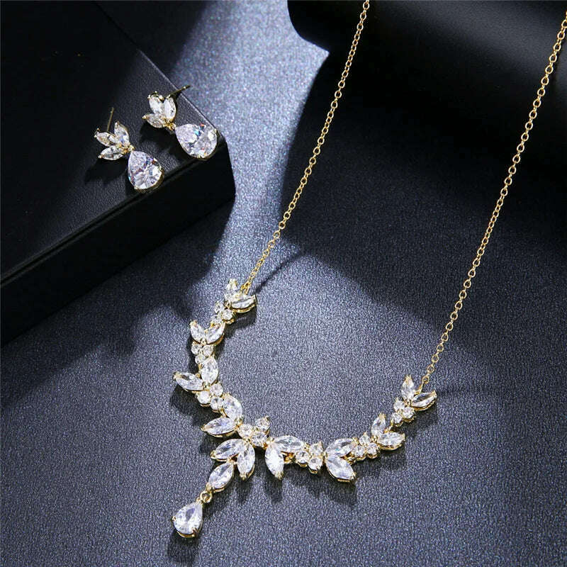 Ekopdee Luxury Brilliant Cubic Zirconia Necklace Set Earrings Rings Women CZ Light Drop Bridal Wedding Jewelry Sets 2022 New