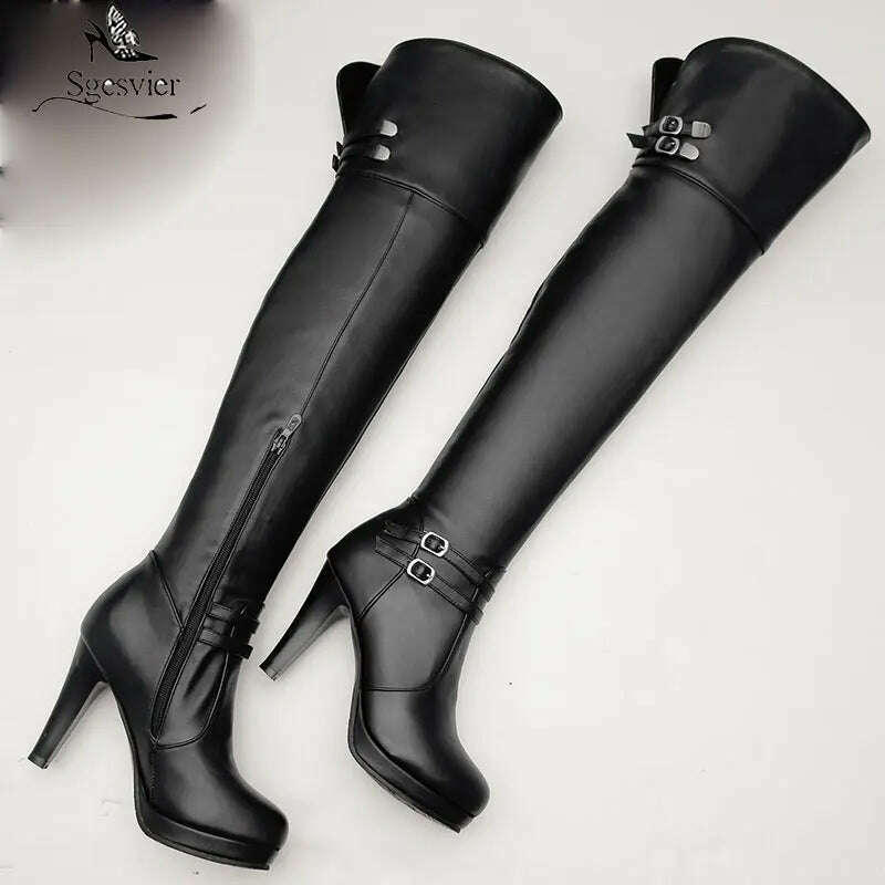 Sgesvier Black High Heels Over-the-Knee Boots
