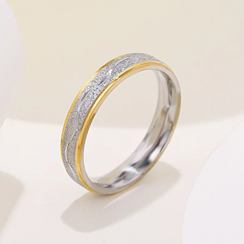 4mm Couple Lover Engagement Rings for Women Men Stainless Steel Ring with Zircon Korean Style Jewelry for Wedding WC033