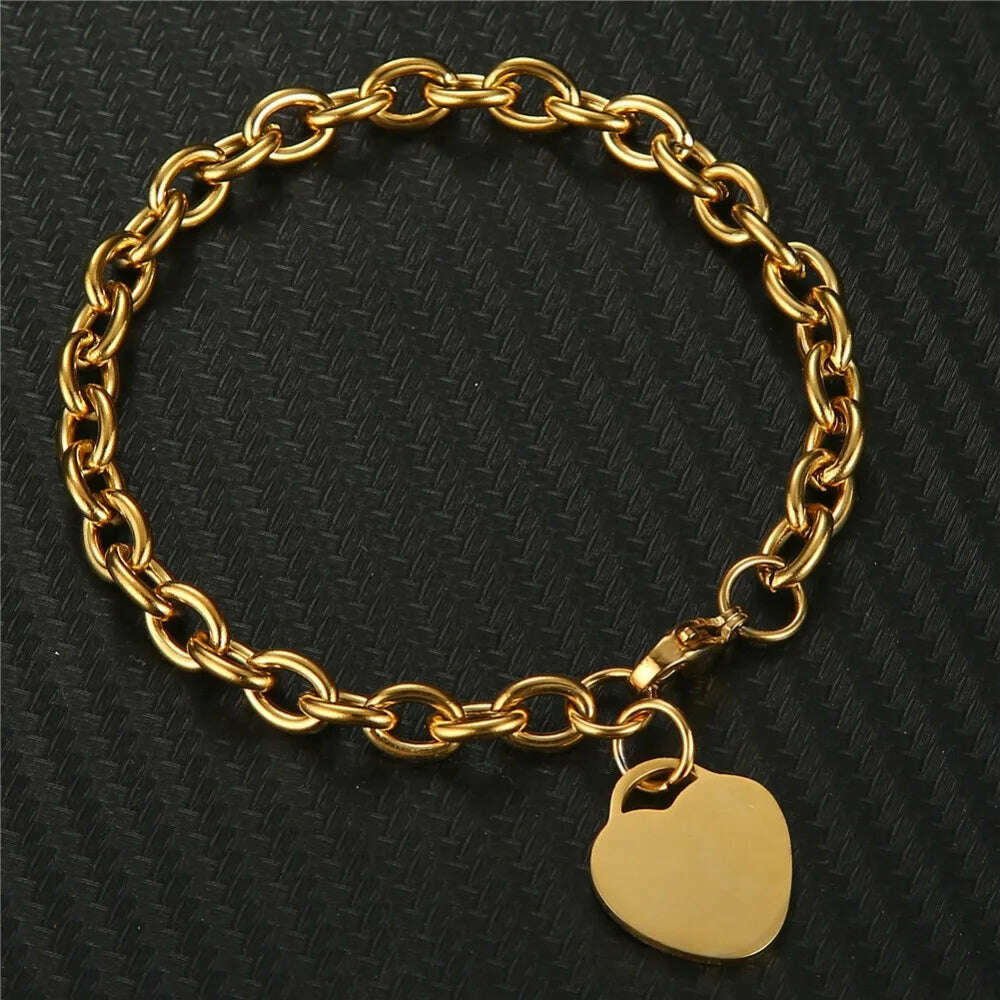 Classic Stainless Steel Toggle Bracelets Thick Chain Love Heart Charm Bracelet For Women Girls New Bracelets Trendy Jewelry