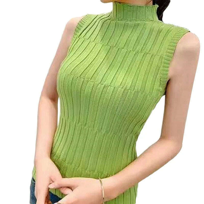 Mock Neck Sleeveless Top – Slim Knit, Summer-Autumn - D&M Boutique