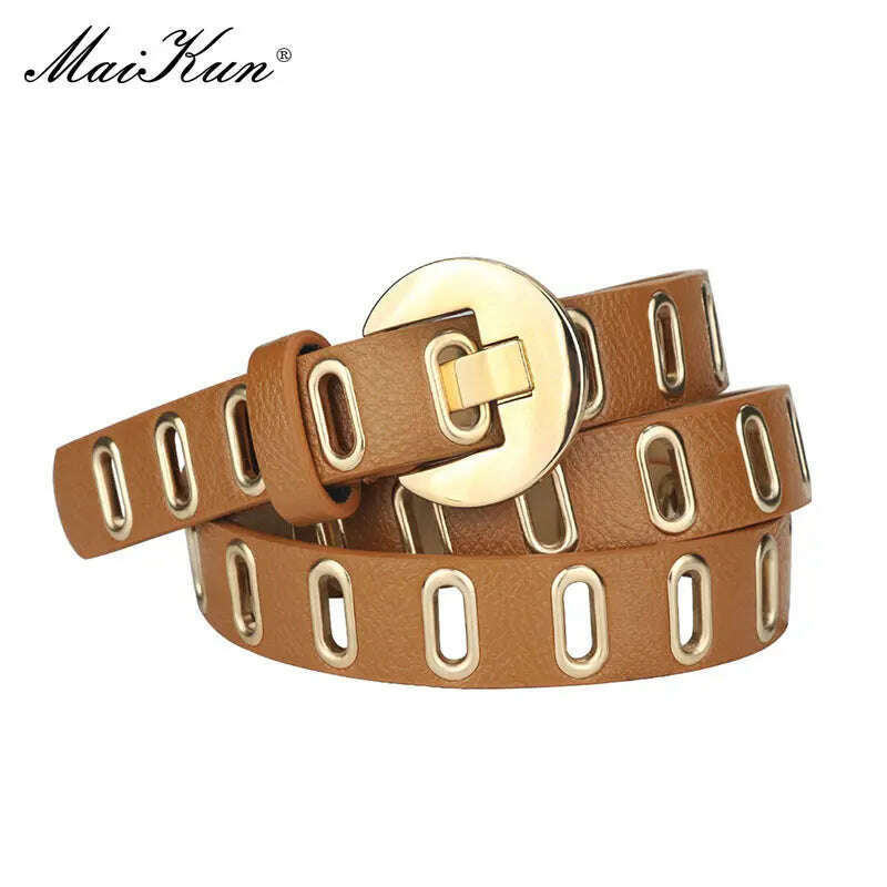 Maikun Grunge Women’s PU Leather Belt with Alloy Pin Buckle