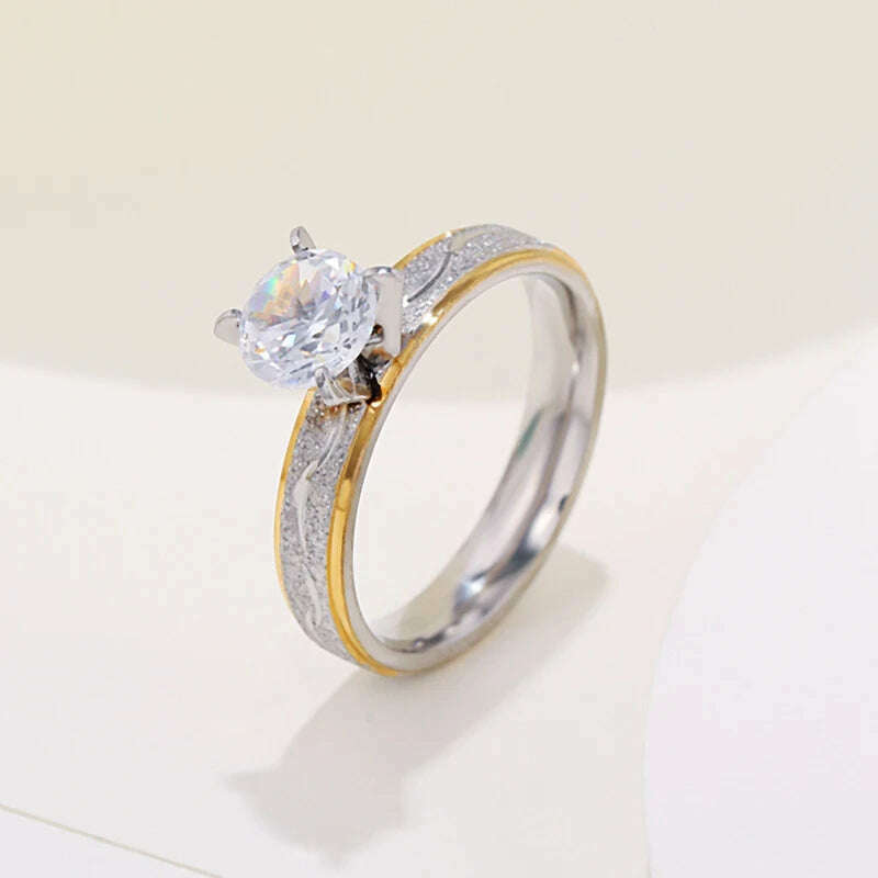 4mm Couple Lover Engagement Rings for Women Men Stainless Steel Ring with Zircon Korean Style Jewelry for Wedding WC033