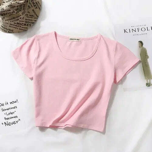 2023 Summer T-Shirt: Short Sleeve, O-Neck Crop Top - D&M Boutique