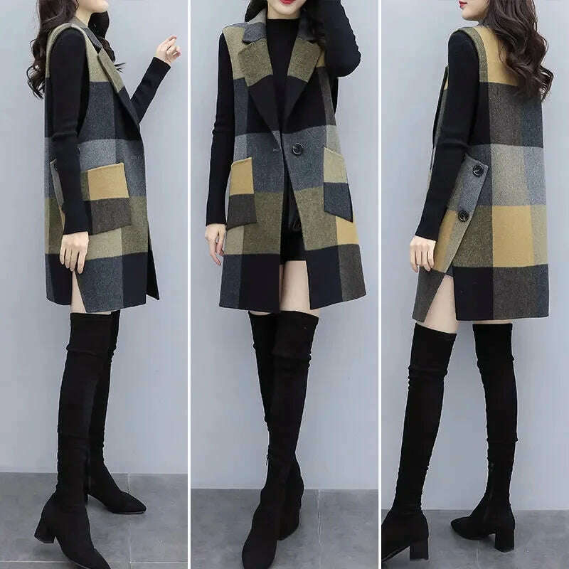 Huapang-lsl Women's Wool Lattice Coat – Long, Chic & Cozy Style