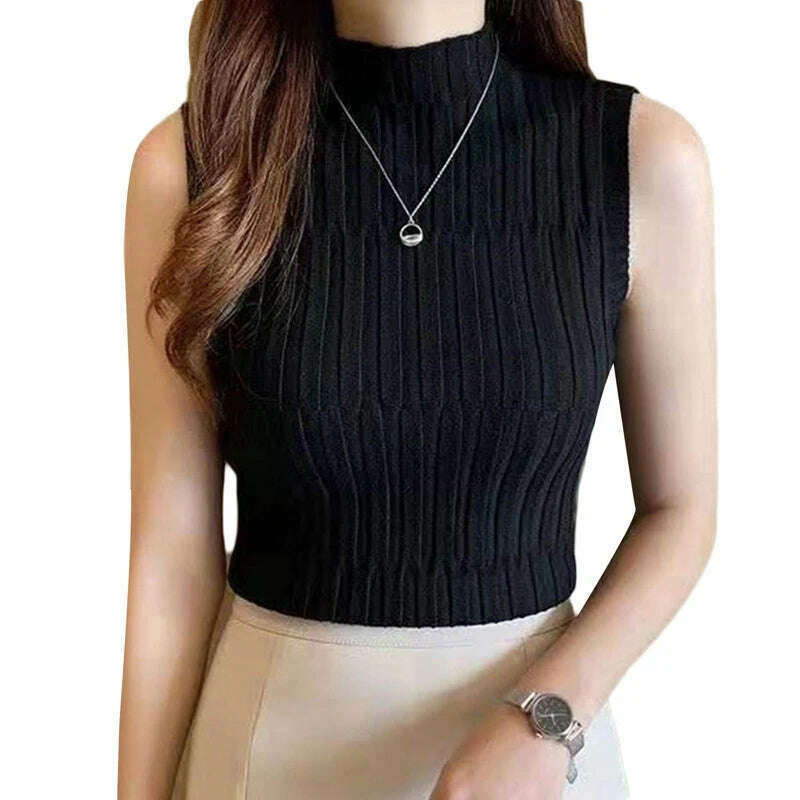 Mock Neck Sleeveless Top – Slim Knit, Summer-Autumn - D&M Boutique