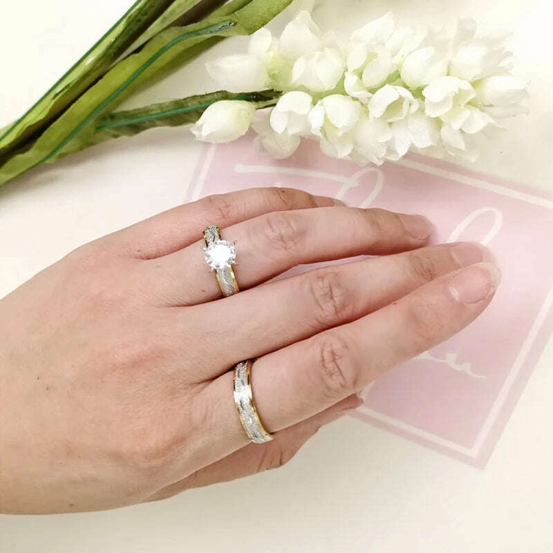 4mm Couple Lover Engagement Rings for Women Men Stainless Steel Ring with Zircon Korean Style Jewelry for Wedding WC033