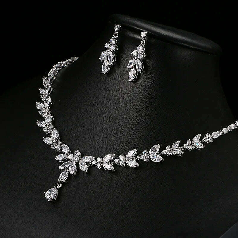 Ekopdee Luxury Brilliant Cubic Zirconia Necklace Set Earrings Rings Women CZ Light Drop Bridal Wedding Jewelry Sets 2022 New