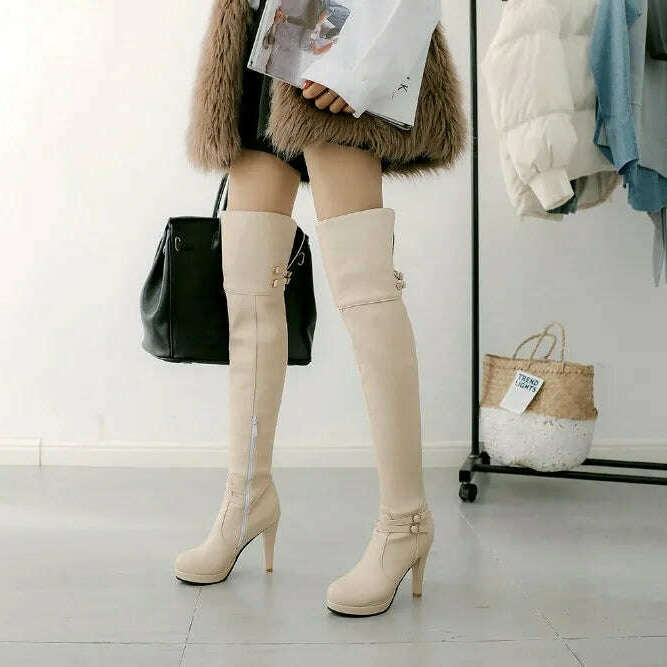 Sgesvier Black High Heels Over-the-Knee Boots