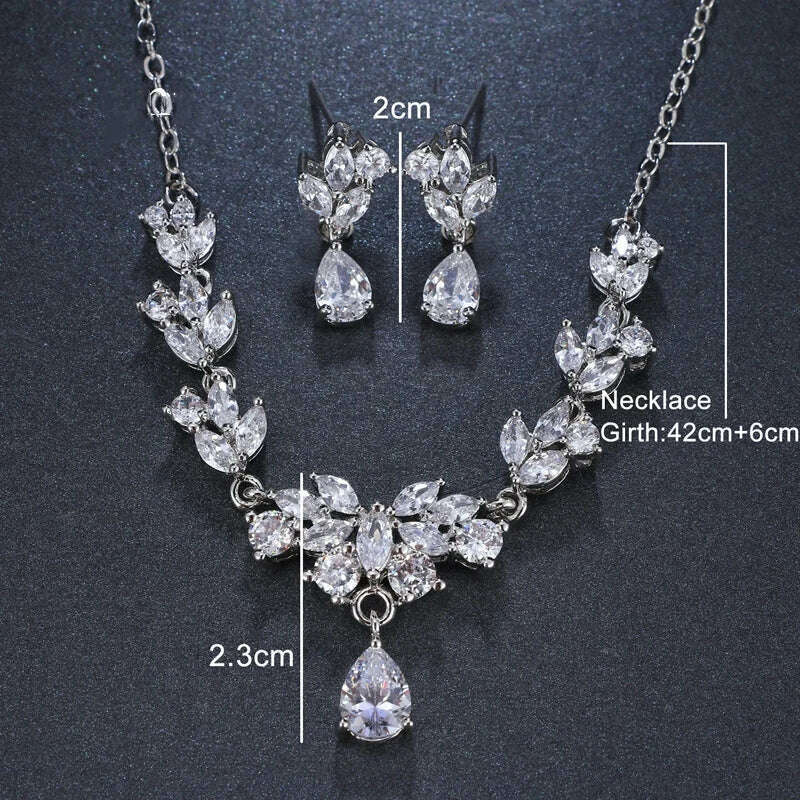 Ekopdee Luxury Brilliant Cubic Zirconia Necklace Set Earrings Rings Women CZ Light Drop Bridal Wedding Jewelry Sets 2022 New