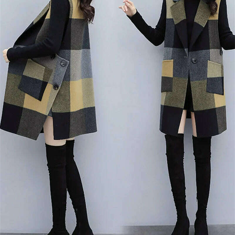Huapang-lsl Women's Wool Lattice Coat – Long, Chic & Cozy Style