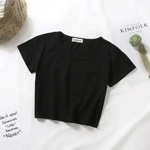 2023 Summer T-Shirt: Short Sleeve, O-Neck Crop Top - D&M Boutique