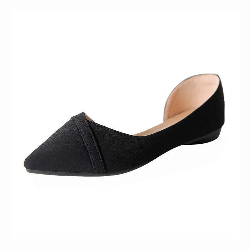 Suede flats, pointed toe, pure color, pink or black.