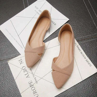 Suede flats, pointed toe, pure color, pink or black.