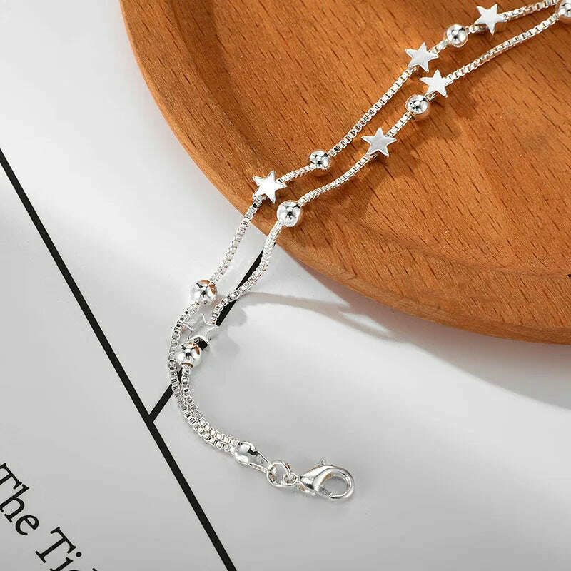 Fine 925 Sterling Silver Star Chain Bracelet for Women