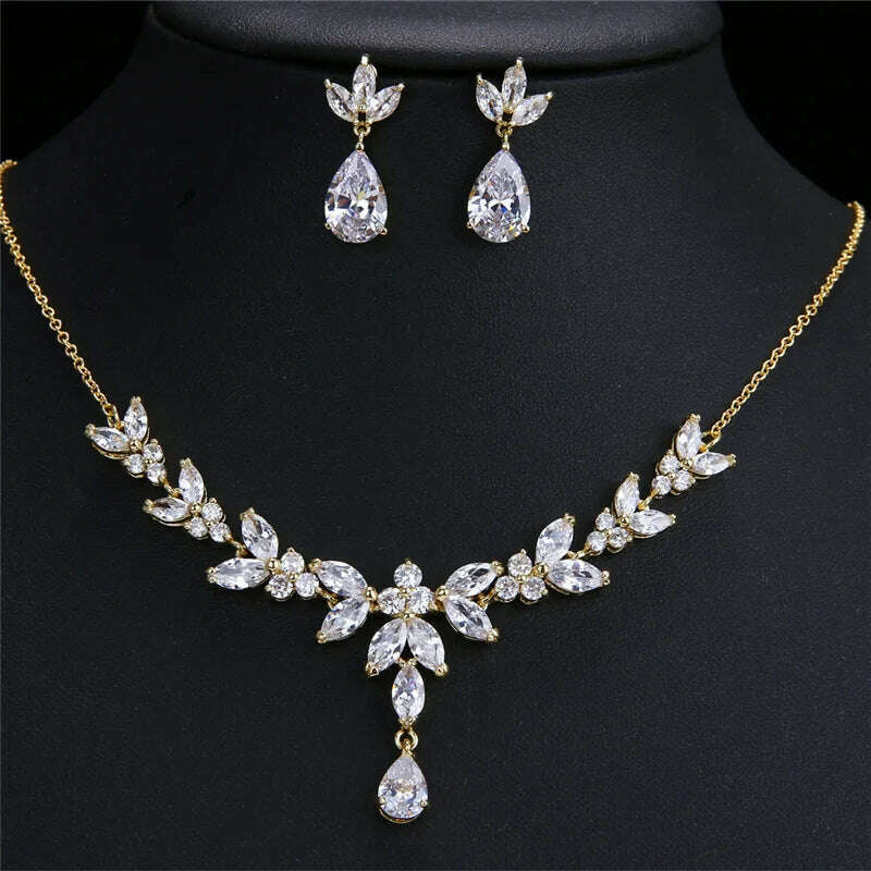 Ekopdee Luxury Brilliant Cubic Zirconia Necklace Set Earrings Rings Women CZ Light Drop Bridal Wedding Jewelry Sets 2022 New