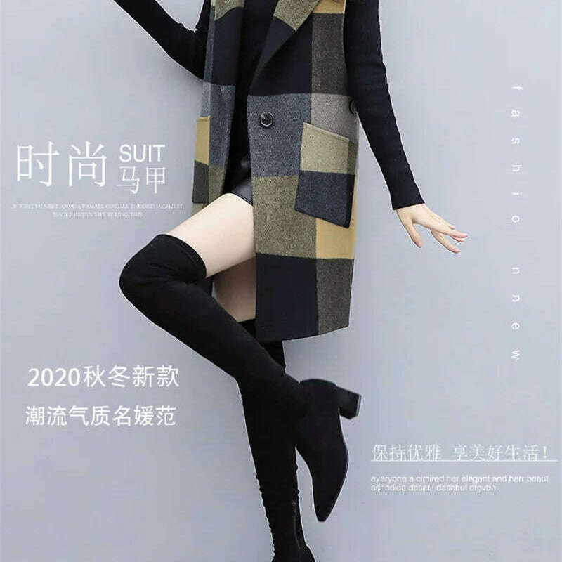 Huapang-lsl Women's Wool Lattice Coat – Long, Chic & Cozy Style