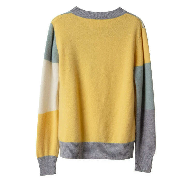 Autumn/Winter Wool Sweater – Round Neck, Color-Block, All-Match Top - D&M Boutique