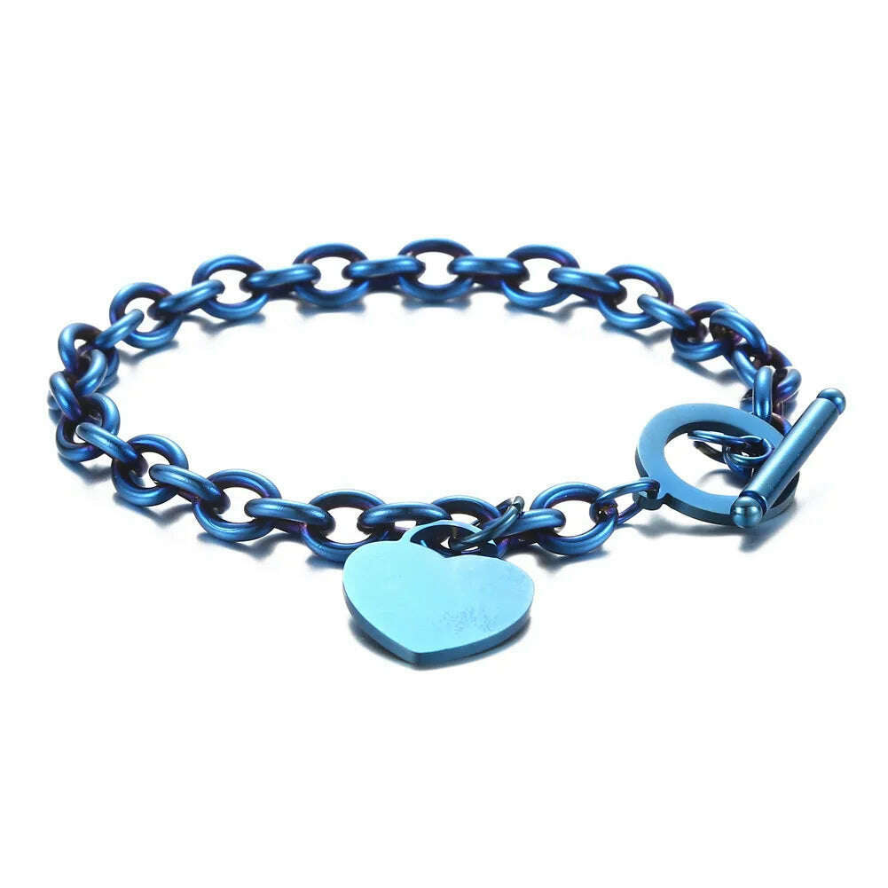 Classic Stainless Steel Toggle Bracelets Thick Chain Love Heart Charm Bracelet For Women Girls New Bracelets Trendy Jewelry
