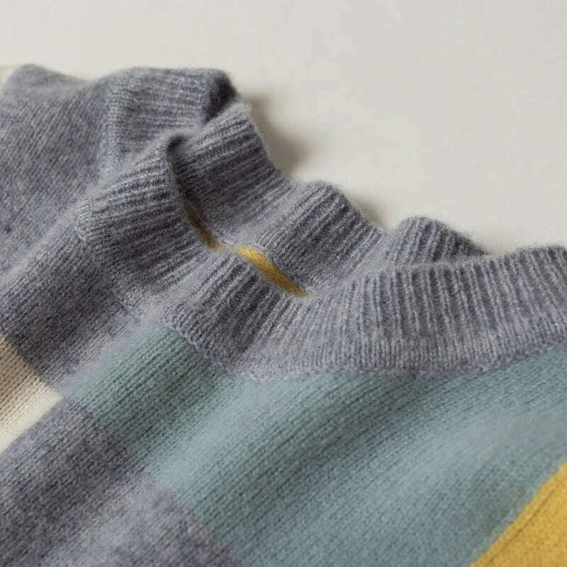 Autumn/Winter Wool Sweater – Round Neck, Color-Block, All-Match Top - D&M Boutique
