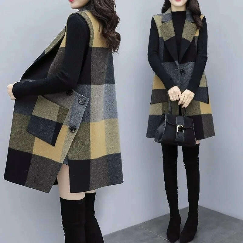 Huapang-lsl Women's Wool Lattice Coat – Long, Chic & Cozy Style