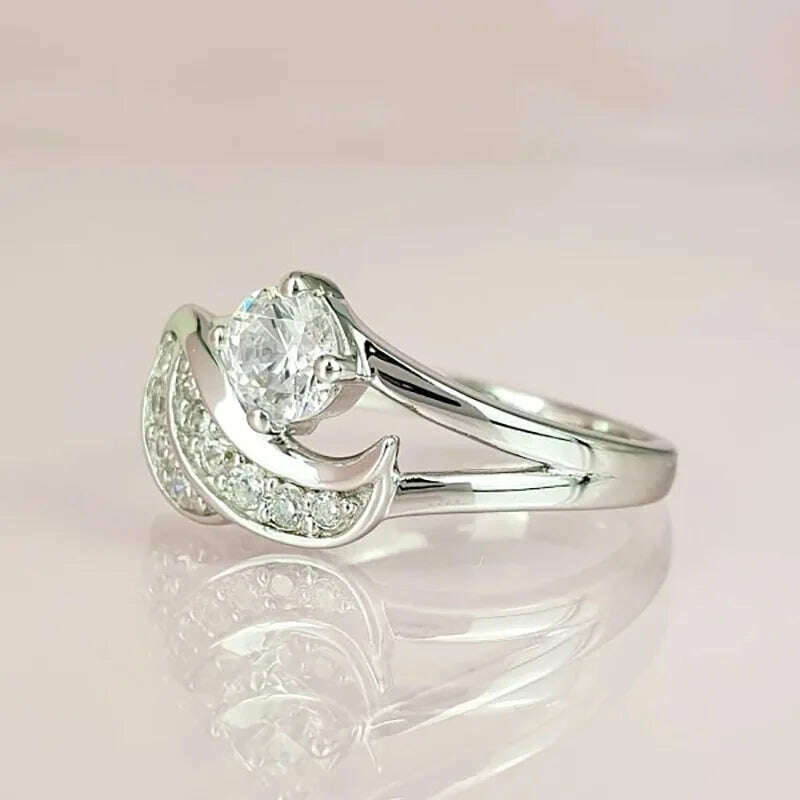 New Fashion Angel Wings Inlaid Zircon Women's Ring Electroplating Silver Color Glossy Rhinestone Creative Ladies Jewelry Jewelry