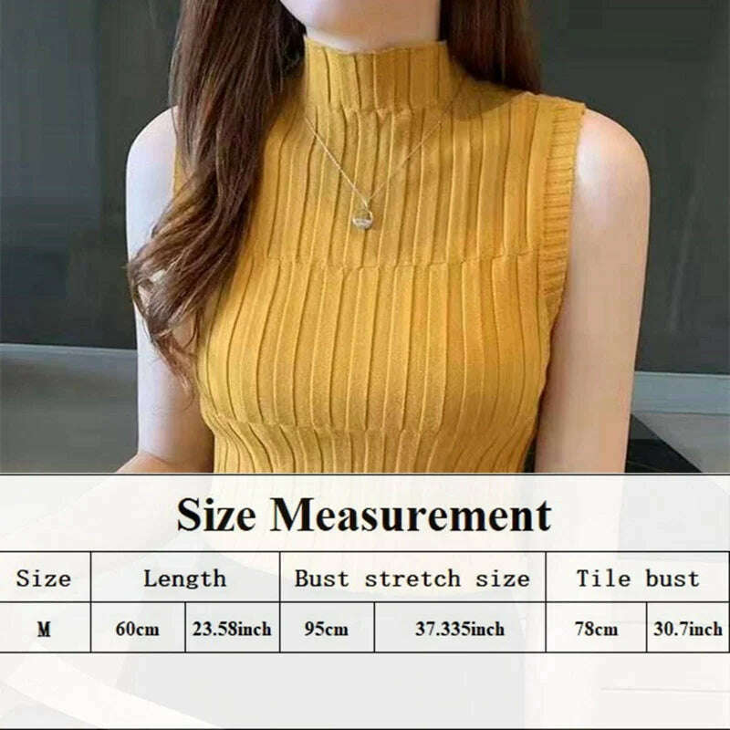 Mock Neck Sleeveless Top – Slim Knit, Summer-Autumn - D&M Boutique