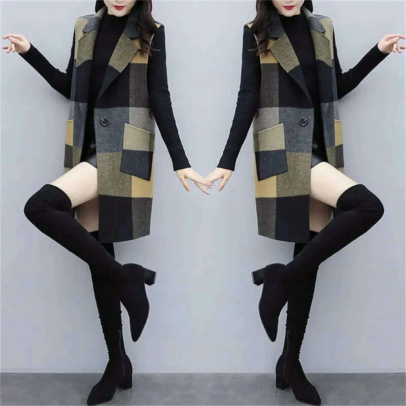 Huapang-lsl Women's Wool Lattice Coat – Long, Chic & Cozy Style
