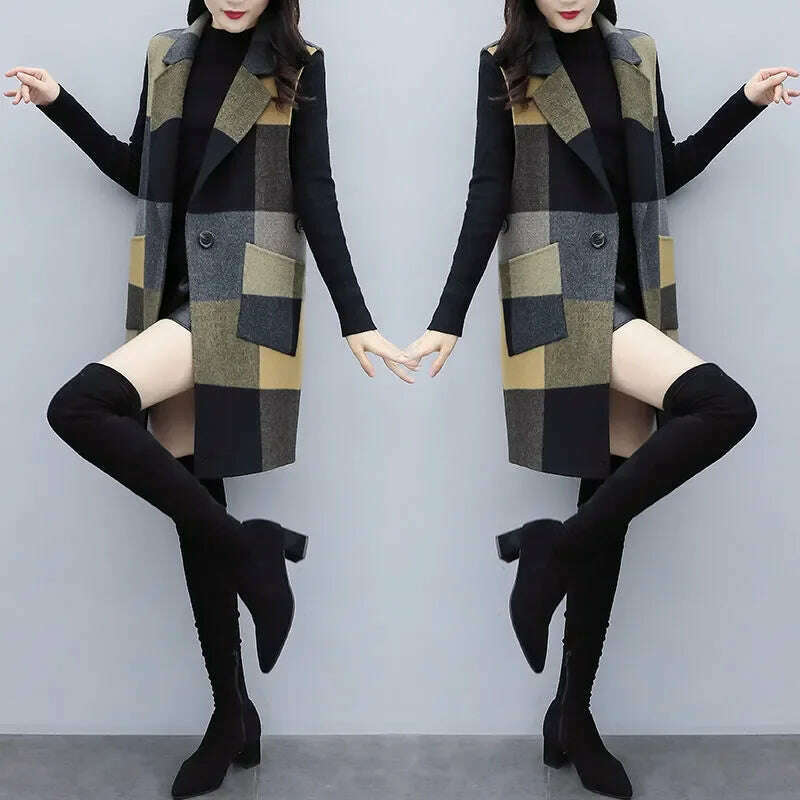 Huapang-lsl Women's Wool Lattice Coat – Long, Chic & Cozy Style