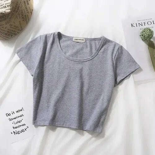 2023 Summer T-Shirt: Short Sleeve, O-Neck Crop Top - D&M Boutique