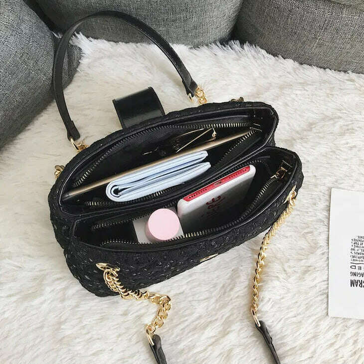 Lace Women's Handbag Diamond Pattern Chain Shoulder Bag
