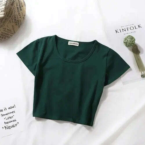2023 Summer T-Shirt: Short Sleeve, O-Neck Crop Top - D&M Boutique