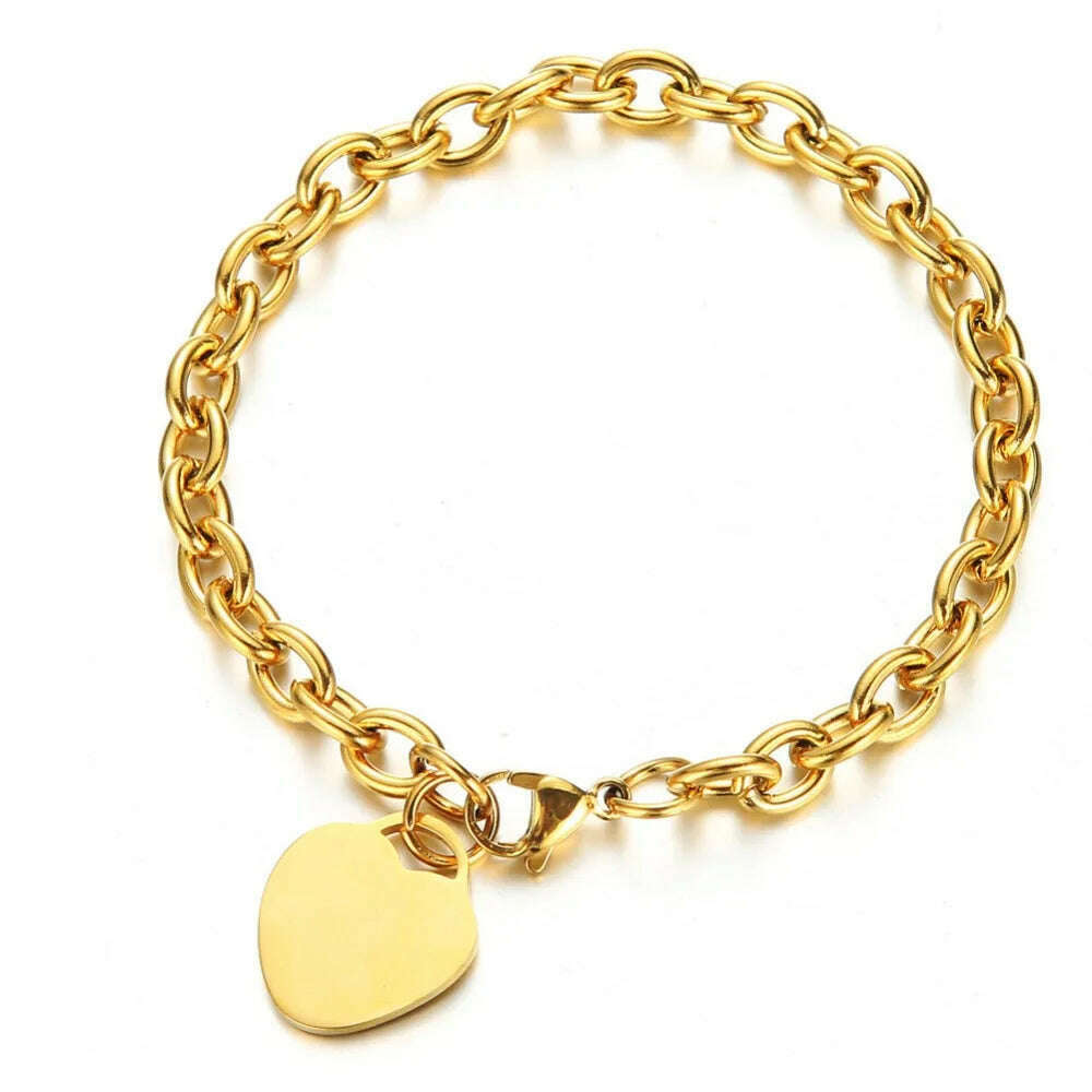 Classic Stainless Steel Toggle Bracelets Thick Chain Love Heart Charm Bracelet For Women Girls New Bracelets Trendy Jewelry