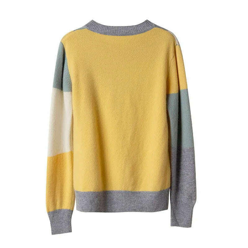 Autumn/Winter Wool Sweater – Round Neck, Color-Block, All-Match Top - D&M Boutique