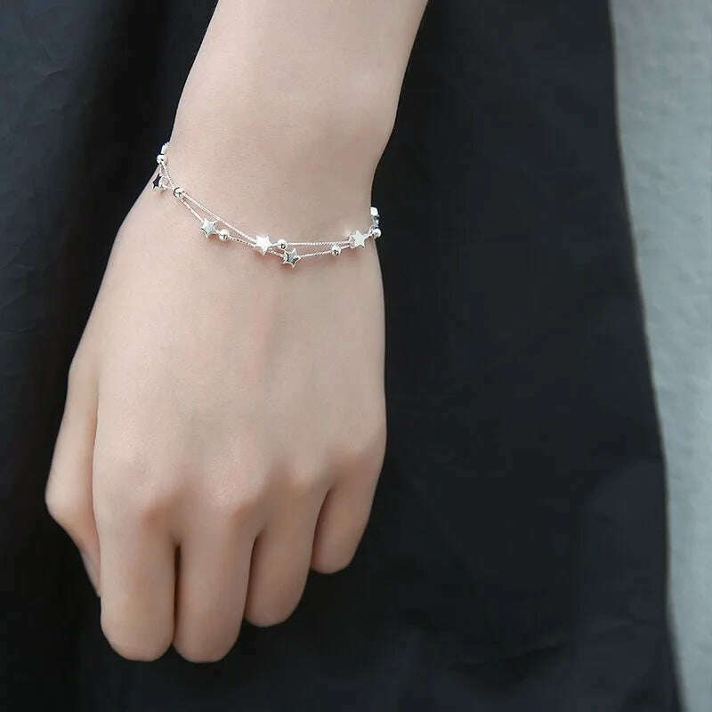 Fine 925 Sterling Silver Star Chain Bracelet for Women