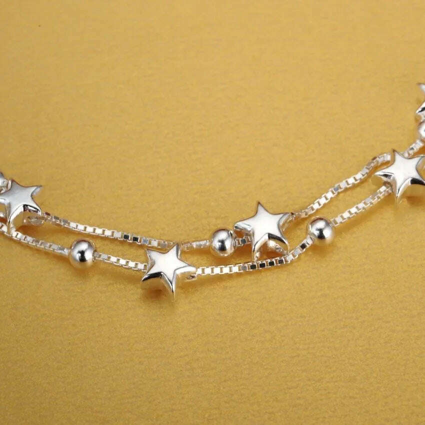 Fine 925 Sterling Silver Star Chain Bracelet for Women