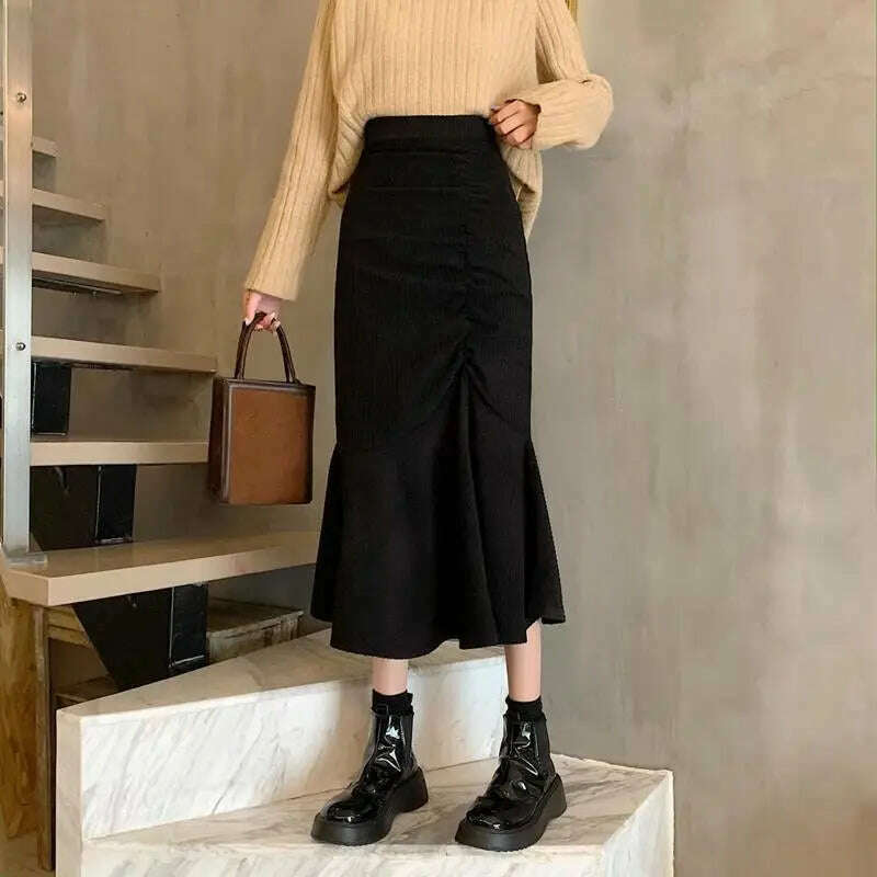 Lucyever High Waist Midi Skirt – Slim Fit, Ruffles, Brown - D&M Boutique