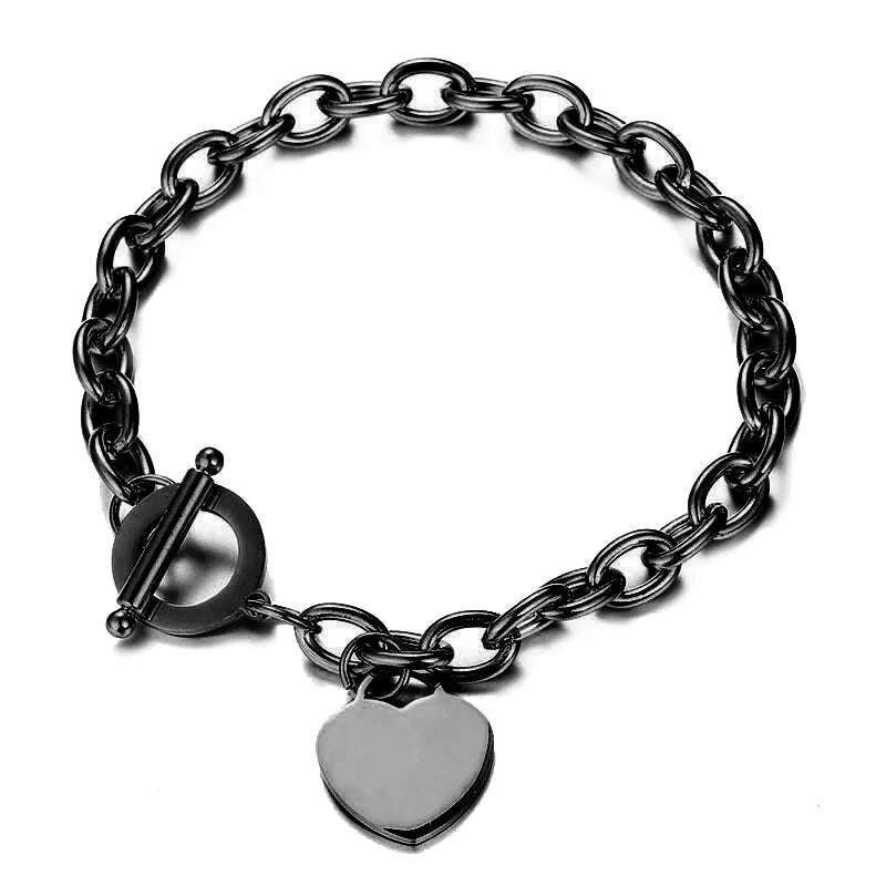 Classic Stainless Steel Toggle Bracelets Thick Chain Love Heart Charm Bracelet For Women Girls New Bracelets Trendy Jewelry
