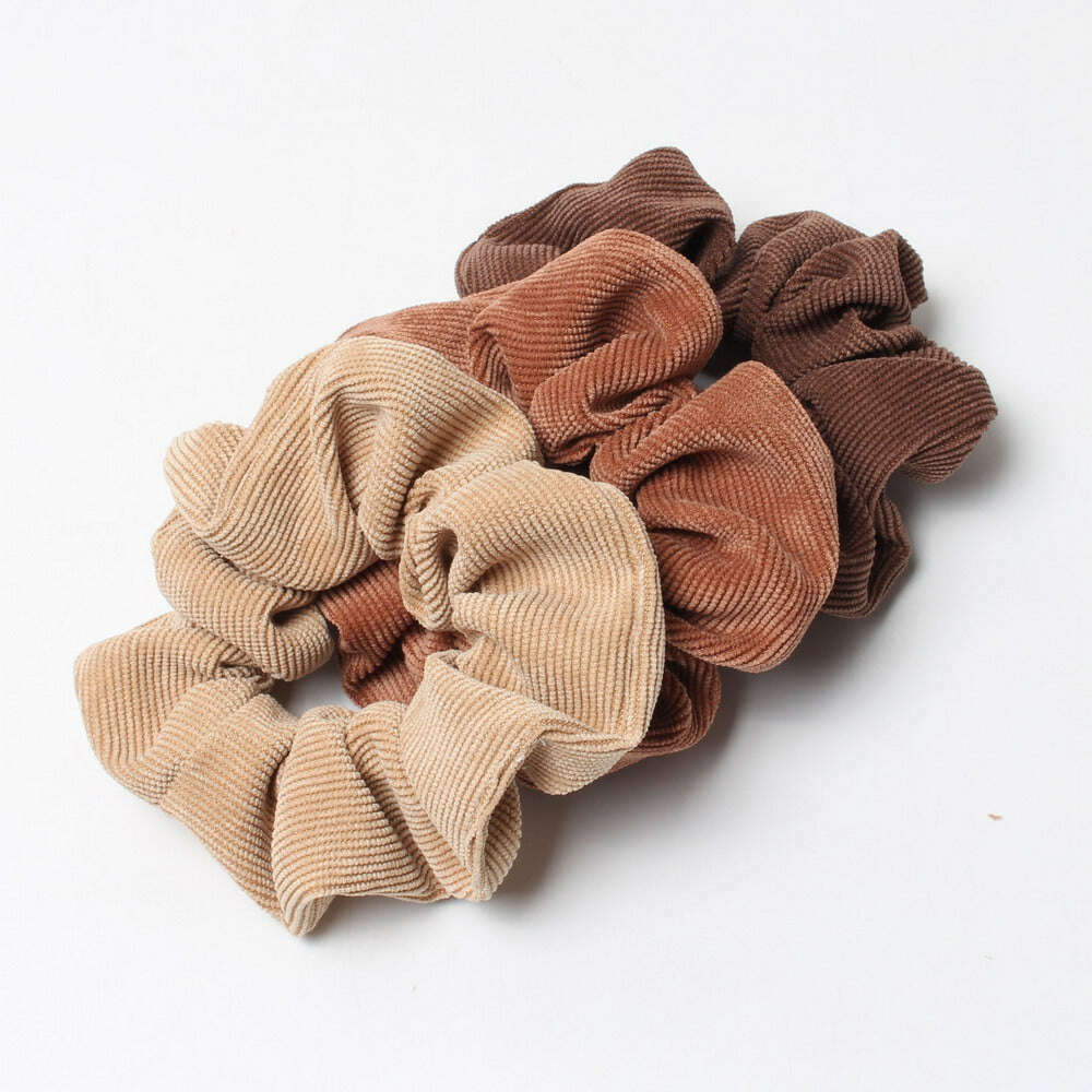 Cord Scrunchie Autumn Winter Corduroy Solid Fabric Scrunchies Set Elastic Hair Bands Fashion Ponytail Hair Tie Rope Headwear 3PK